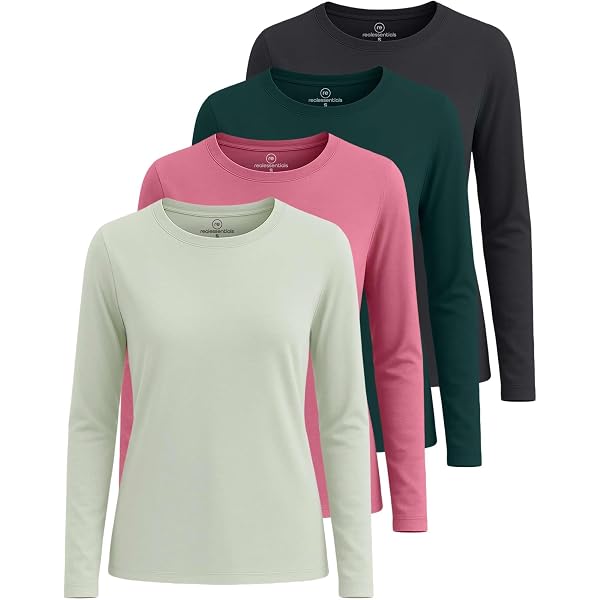 Real Essentials 4 Pack: Women's Cotton Long Sleeve V-Neck T-Shirts